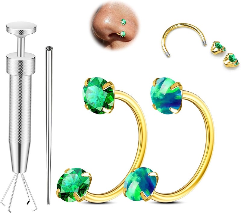 AMASIS Opal Nose Ring Studs Horseshoe Nose Rings Hoops Stud 316L Stainless Steel Nose Rings Round CZ Square Screw L Shaped Nose Stud Hypoallergenic Nostril Piercing Jewelry for Women Men - Image 1